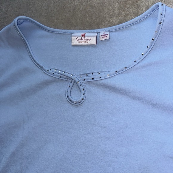 Quacker Factory Tops - Quacker Factory Plus Powder Blue Swarovski Details Key Lock Neck Top Tee 1X QVC